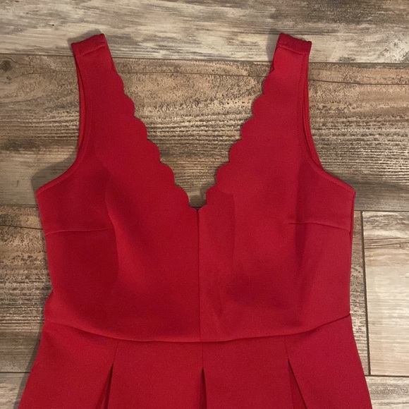 Red Scalloped Neckline Dress - Picture 2 of 2